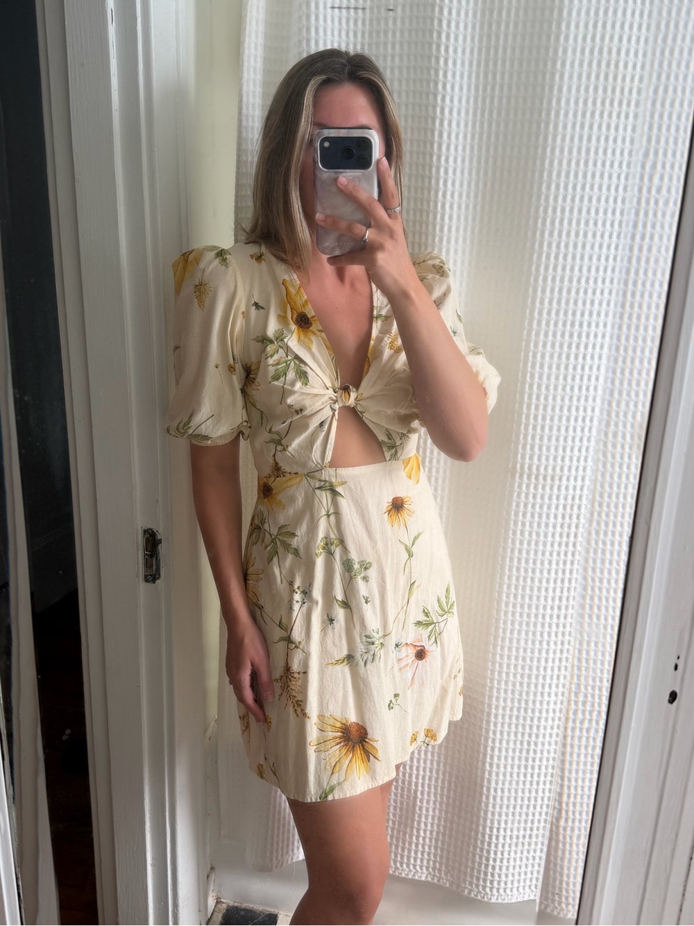 H&M Cream Floral Cutout Mini Dress